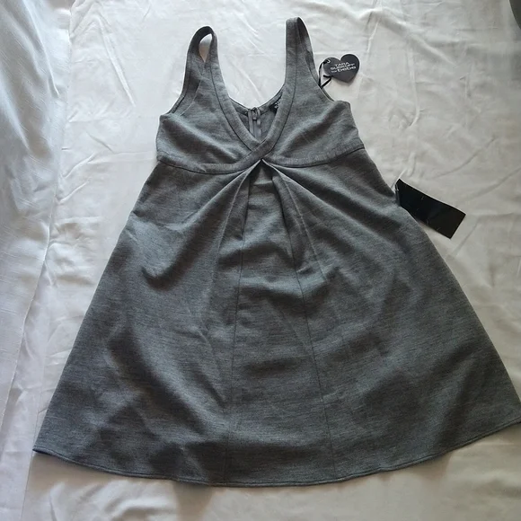 Gray Wool Blend Imperial Tank Mini Dress Sleeveless V-Neck Pockets Size Medium - Picture 8 of 16